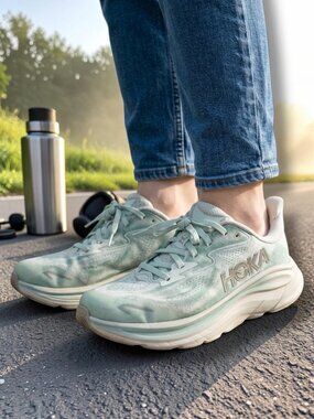 Hoka One One Kids‎ Clifton 10 White Blue Mesh Sneakers